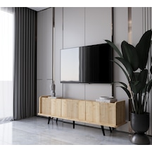 Spica Safir Meşe Rengi Mdf 3 Kapak Ahşap Ayaklı 180 Cm Tv Ünitesi