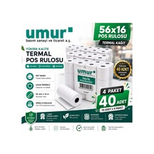 56x16 Mm Termal Pos Rulosu Pos Kağıdı 40 Adet 4 Paket X 10 Adet
