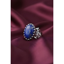 El İşçiliği Özel Tasarım Lapis Lazuli Taşlı Kadın Yüzük 17 Gümüş