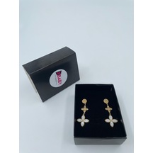 Xbaby Beyaz Dolgulu İkili Yonca Gold Küpe