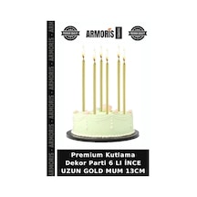 Premium Kutlama Dekor Parti 6 Lı İnce Uzun Gold Mum 13cm