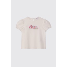 Panço Kız Bebek Kısa Kollu Ekru Tişört 2611gb05039 Krem