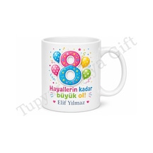 Kişiye Özel 8 Yaş Doğum Günü Hediyesi Baskılı Kupa Bardak Yaş Tasarım Beyaz / Çok Renkli