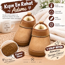 Ateşflex Unisex Peluş Astarlı Ev Botu Sıcak Tutan Kaymaz Tabanlı Hafif Bot Acı Kahverengi