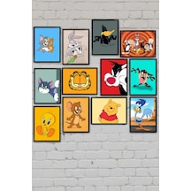 Çizgi Film Bugs Bunny Tom Ve Jerry Duffy Duck Garfield Winnie Tweety Tazmanya 12li Mdf Tablo Seti Çok Renkli - 848615942 Çok Renkli