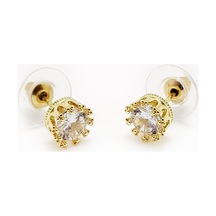 1 Carat Kral Tacı Motifli Gold Tek Taş Bayan Küpe Df09Sr Altın