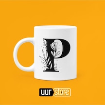 P Harfi Baskılı Porselen Kupa 330ml Beyaz