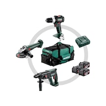 Metabo 685212000 Combo 3.1 Sb 18 Lt Bl Kömürsüz Akülü Darbeli Matkap + Kh 18 Ltx 24 Akülü Kırıcı Delici + W 18 L 9-125 Quick Akülü Avuç Taşlama 900 Watt Muadili Set 3x 5.2 Ah 18v Akü Ve Şarj Cihazı