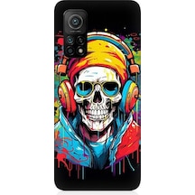 Xiaomi Mi 10t Pro Uyumlu Müzik Dinleyen Kurukafa Desenli Silikon Kılıf