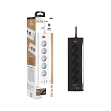 Akım Korumalı Priz, 5'li Priz Soketi, 5x Fiş Soketi, 2x Usb Girişi, 2x Type-c Girişi, Işıklı Gövde, Isıya Dayanıklı Yapı, 2 Metre Kablo Uzunluğu, Aşırı Gerilim Koruyucu Çoğaltıcı 16a/3680w