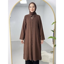 Lovie Moda Kadın Gömlek Yaka Viskon Tunik Kahverengi