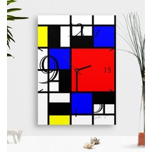 Kişiye Özel Mondrian Ahşap Tablo Duvar Saati-4