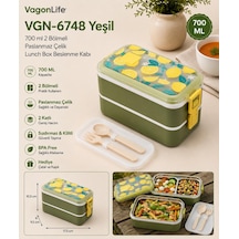 Vagonlife Vgn-6748 Yeşil 700 Ml 2 Katlı Paslanmaz Çelik Lunch Box Beslenme Kabı Çok Renkli