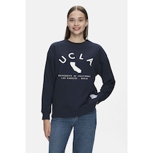 Ucla Alameda Lacivert Bisiklet Yaka Baskılı Oversize Kadın Sweatshirt Lacivert