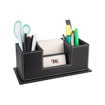 Masaüstü Deri Organizer Kalemlik 4 Gözlü Desktop Organizer Rainbow Vegan 10x12x25 Cm. Siyah Çok Renkli