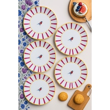 Grandora Kuş Desenli Pembe Çizgili 6 Lı Pasta Ve Tatlı Tabağı Seti 20 Cm Modern Ve Şık Sunum Tabakları Kırmızı