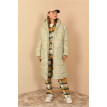 Kapitone Kumaş Uzun Kol Oversize/salaş Kadın Mont-mint Yeşil