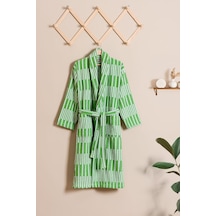 Piano %100 Pamuk Jakarlı Unisex Bornoz Yeşil