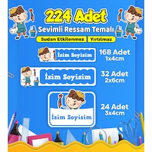 Sevimli Ressam Okul Kreş Kişiye Özel İsim Etiket Seti - Model 493 Çok Renkli