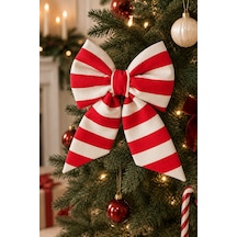 Mini Boy Kırmızı Çizgili Desenli Kumaş Fiyonk Yılbaşı Çam Ağacı Süsü Dekoratif Kurdele Noel Ve Yeni Yıl Süsü 16 Cm Kırmızı - 923675878