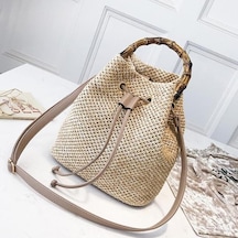 Dancemonkey Vintage Saman Retro Plaj Örme Messenger Kova Kadın Halat Çantası Çanta Çanta Bej Hk Bej