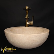 Traverten Batarya Çıkışlı Yuvarlak Tasarım Lavabo