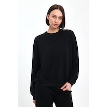 Odda Bisiklet Yaka İnce Sweatshirt Siyah