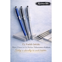 Stylus Tükenmez Kalem Seti Mavi Füme Gri Gövde Dokunmatik Uyumlu Premium Metal Kalem Çok Renkli