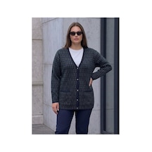 Onno Style Women Klasik Triko Renkli Düğmeli Ceket Lacivert - Yeşil