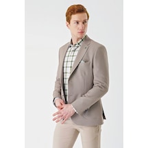 Örme Mono Yaka Çift Yırtmaç Likralı 6 Drop Slim Fit Dar Kesim Klasik Ceket 1002240138 - Bej