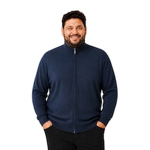 Battalmoda Erkek Büyük Beden Koyu İndigo Fermuarlı Dik Yaka Pamuklu Hırka 3xl-4xl-5xl-6xl Koyu Indigo