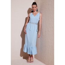 Lela Regular Fit Volanlı Kolsuz Midi Bayan Elbise 611El574 Bebe Mavi