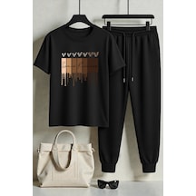 Uyguntarz Unisex Leopar Kalp Baskılı Eşofman Takımı Siyah