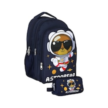 Cennec Lacivert Beyaz Astronot Ayıcık Baskılı Erkek Çocuk Çanta Seti Sırt Çantası+kalemlik - Setumt5045c Lacivert - Beyaz