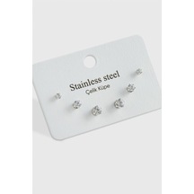 6 Adet Zirkon Tek Taşlı Çelik Küpe Bj-88770