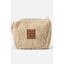Vellabags Peluş Kadın El Çantası Günlük Kullanım Mini Tote Organizer Bej