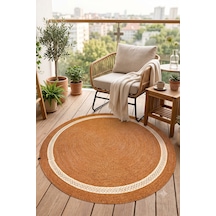 Villadia Home Textile Jüt Hasır Yuvarlak Kilim Halı Yolluk Dekoratif Örgü Halı Doğal Görünümlü Bohem Kilim Salon Oturma Odası Balkon Mutfak Yatak Odası Koridor 7252bambukrem