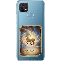 Oppo A15 İle Uyumlu Burç Kartları Oğlak Tasarımlı Şeffaf Silikon Kılıf Şeffaf