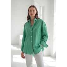 Madmext Mint Yeşili Çizgili Regular Kesim Kadın Gömlek Mg2610 Mint Yeşili
