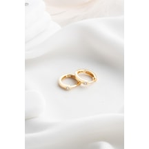 925 Ayar Gümüş Gold Kaplama Tektaş Detay 15 Mm Halka Küpe Altın