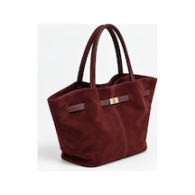 Nura Collection Bordo Kadın Hakiki Süet Büyük Boy Kilitli Omuz Çantası Bordo - 937446063 Bordo