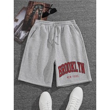 Unısex Brooklyn Baskılı Şort Gri