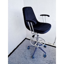 Bintaş Mobilya Siyah Kumaş Tekerlekli Kollu Rahat Bar Sandalyesi Siyah