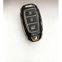 Autohan Keys Lüx Anahtar Kılıfı, Siyah-gold Renk, 3 Butonlu, I30 Ix25 Ix35 Kona Elantra Accent