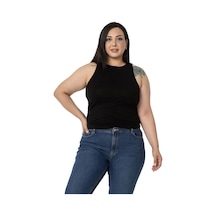Disentis Büyük Beden Önü Ve Yanları Drapeli Halter Yaka Siyah Body-siyah Siyah
