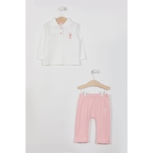 U.S. Polo Assn. Lisanslı Yakalı Krem Kız Bebek Uzun Kol Sweatshirt Takım 5274-30436 Krem