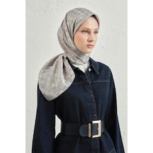 Armine Jakarlı İpek Pamuk Dama Eşarp - 4464 Gri