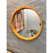 40x40 Cm El Yapımı Masif Ahşap Çerçeveli Yuvarlak Ayna Modern İskandinav Tarzı Duvar Aynası Siyah