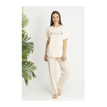 Estiva Kadın Flora Alt Desenli Somon Penye Lycra Kısa Kollu Pijama Takımı Çok renkli