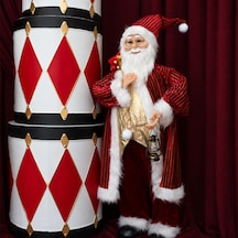 Yılbaşı Noel Baba Kadife Altın Çizgili Kırmızı 90 Cm